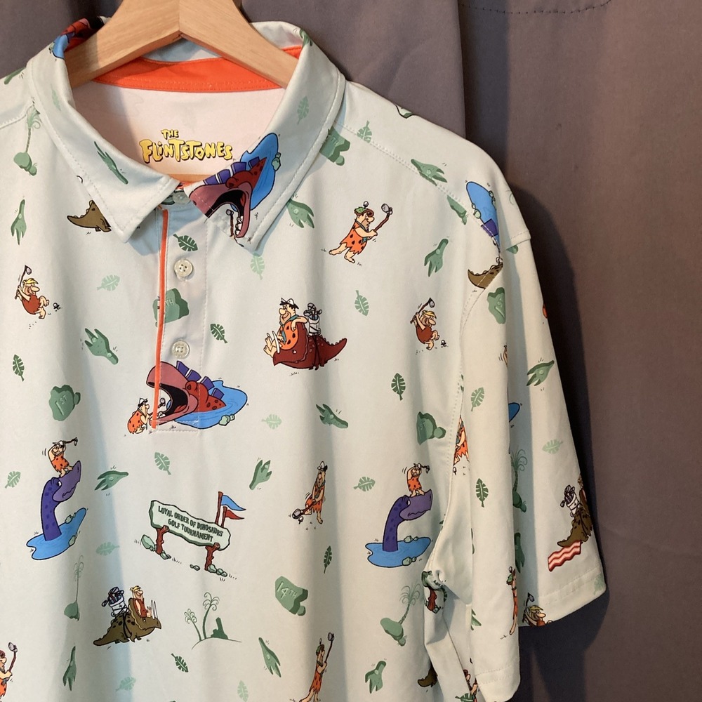 RSVLTS Breakfast Balls The Flintstones Loyal Order of Dinosaurs Golf Polo Mens L